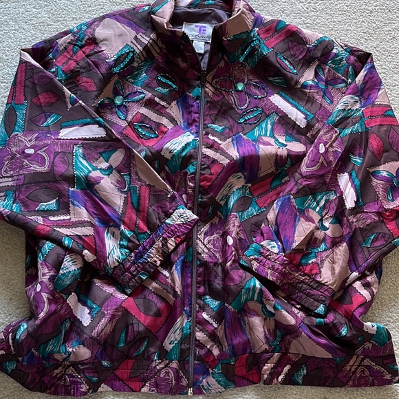 Vintage Oleg Cassini bedazzled silk Jacket 2X - Picture 12 of 13